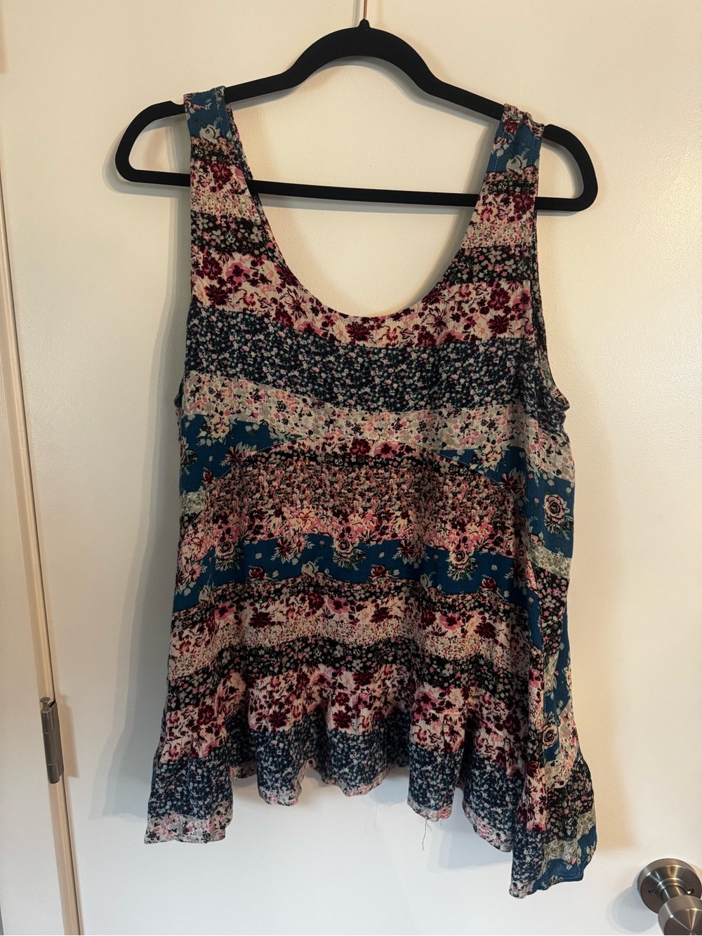 Floral Tiered Sleeveless Tank Top - Blue/Pink
